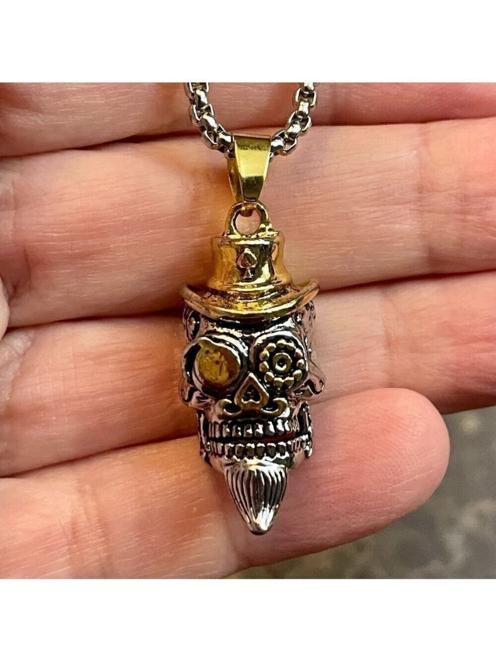 Day of the Dead Sugar Skull Skeleton Gambler Top Hat Necklace / Pendant #867